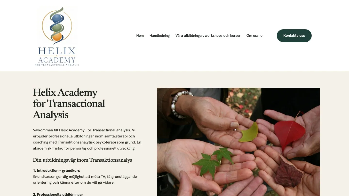 Startsidan för Helix Academy